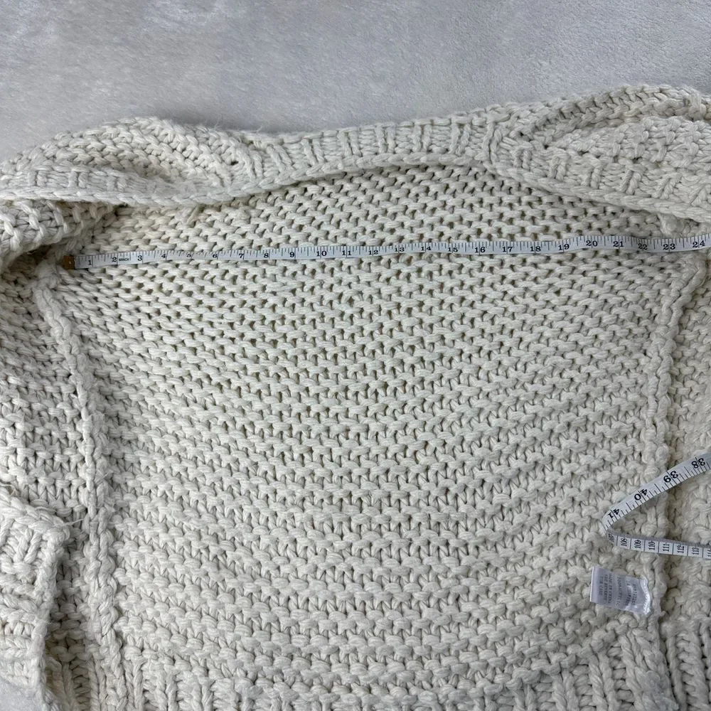 Adora Pom‎ Pom Sleeve Cardigan Womens One Size Cream Chunky Knit Open Front Boho
